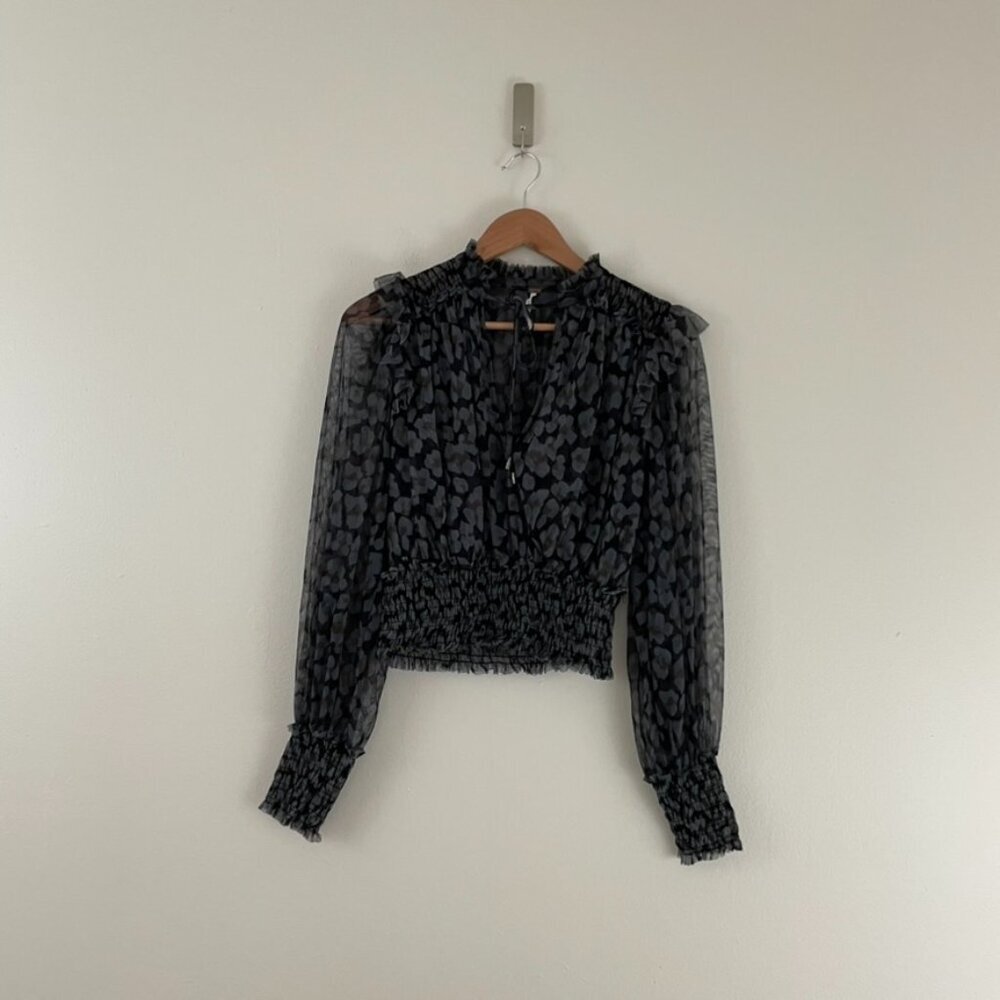 Free People Printed Twyla Long Sleeve Top in Black Combo Size Small